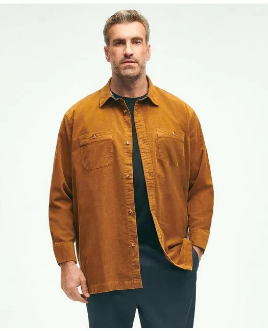 Brooks Brothers Herren Große & Hohe Stretch-Baumwoll-Cordhemdjacke Mittelbraun Brooks Brothers