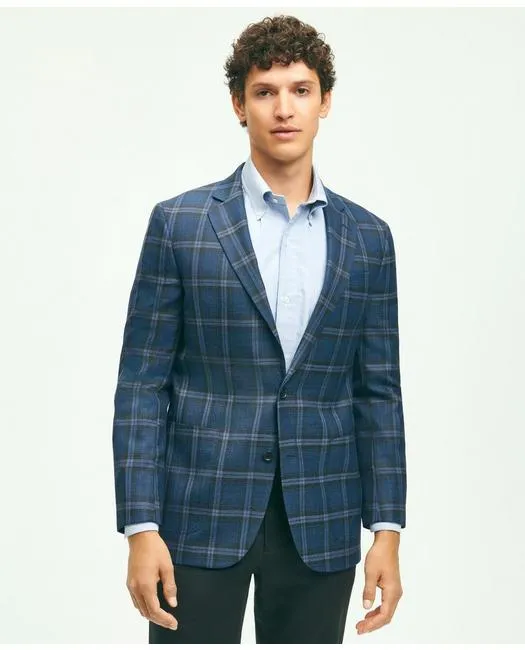 Brooks Brothers Herren Klassisch geschnittener Woll-Hopsack-Karo-Patch-Taschen-Sportmantel Marineblau Brooks Brothers