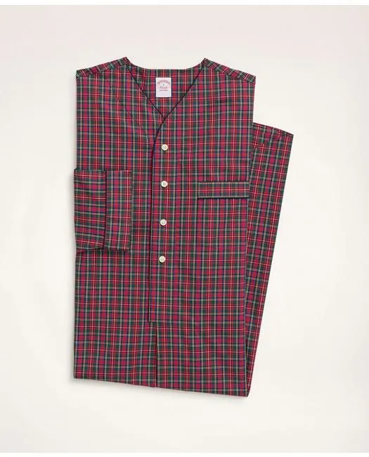 Brooks Brothers Herren-Baumwoll-Breitgewebe-Tartan-Nachthemd Rot Brooks Brothers