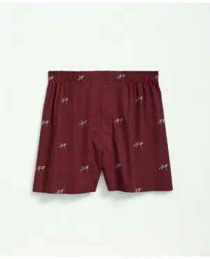 Brooks Brothers Herren-Boxershorts aus Baumwoll-Popeline mit English Pointer-Print in Burgunder