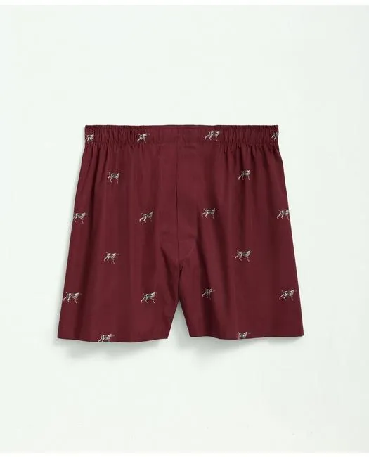 Brooks Brothers Herren-Boxershorts aus Baumwoll-Popeline mit English Pointer-Print in Burgunder