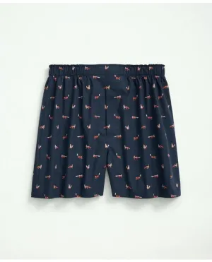Brooks Brothers Herren-Boxershorts aus Baumwoll-Popeline mit Fuchs-Print in Marineblau Brooks Brothers