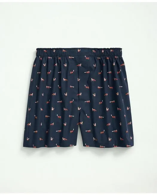 Brooks Brothers Herren-Boxershorts aus Baumwoll-Popeline mit Fuchs-Print in Marineblau Brooks Brothers