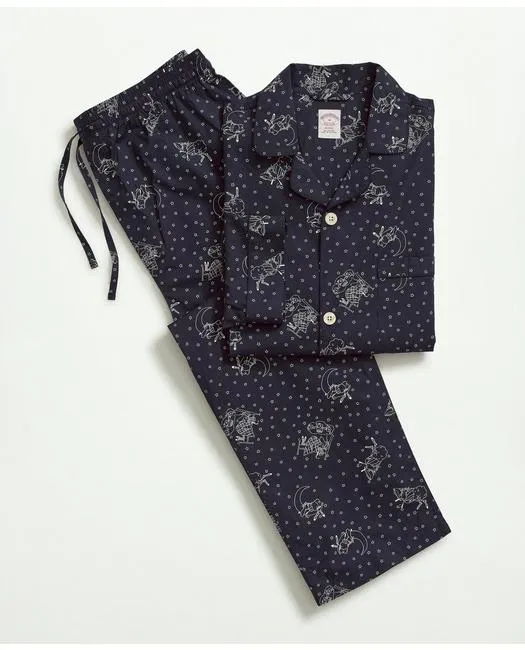 Brooks Brothers Herren Baumwoll-Popeline Henry Print Pyjama Marine Brooks Brothers