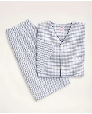 Brooks Brothers Herren Oxford Baumwolle Tattersall Kurzschlafanzug Blau Brooks Brothers