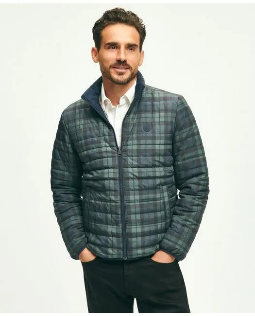 Brooks Brothers Herren Reversible Schwarz-Uhren-Tartan Steppjacke Grün Brooks Brothers