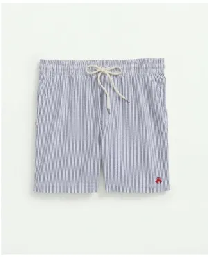 Brooks Brothers Herren Stretch-Baumwoll-Seersucker Freitagshorts Blau/Elfenbein Brooks Brothers
