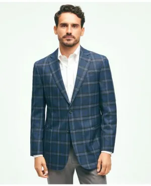 Brooks Brothers Herren Sportjacke im klassischen Schnitt aus Woll-Hopsack mit aufgesetzten Taschen im Karomuster, Marineblau Brooks Brothers