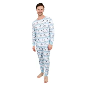Weihnachts-Pyjama für Herren, zweiteilig, aus Baumwolle, mit Pinguin-Motiv