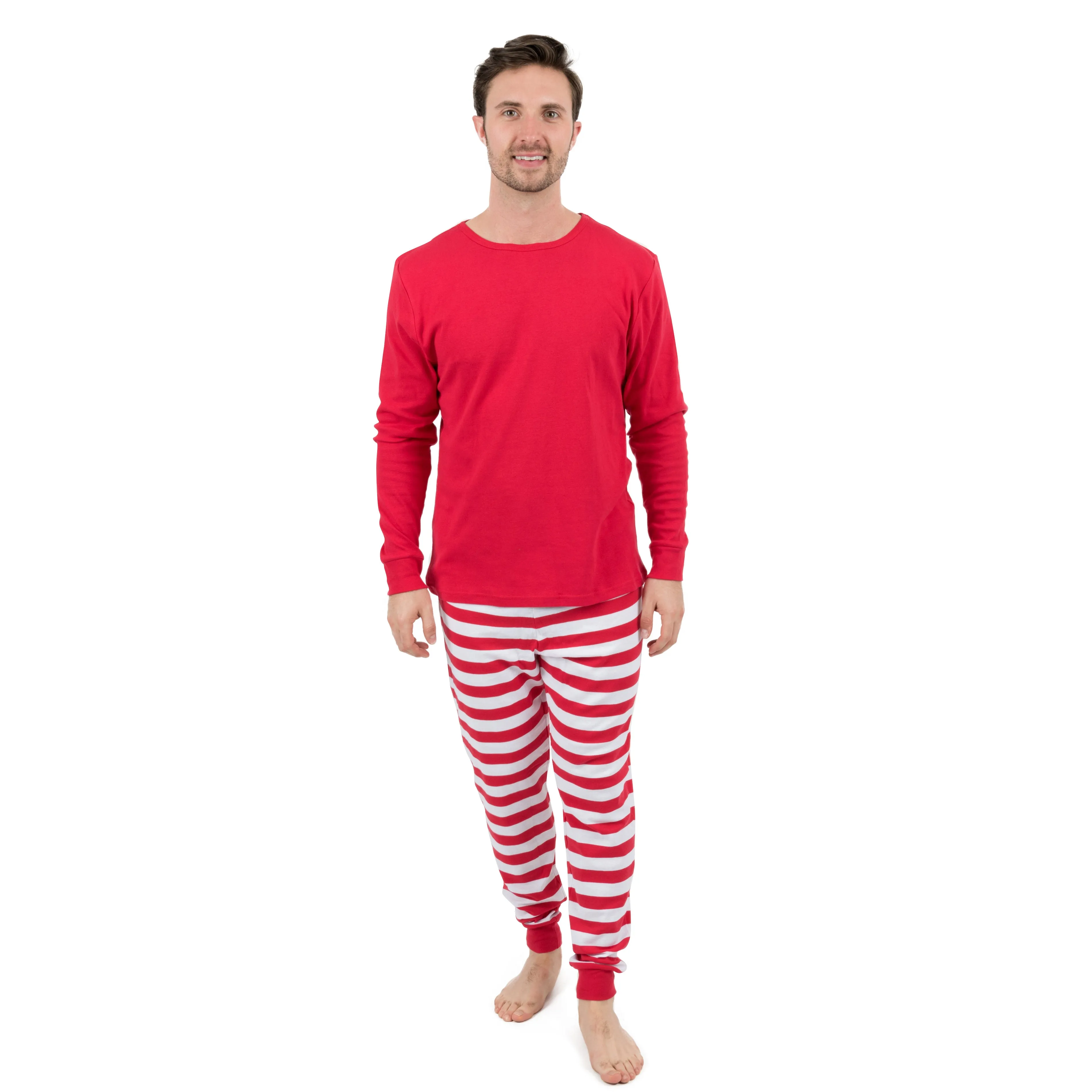 Weihnachts-Pyjama für Herren, zweiteilig, aus Baumwolle, gestreift