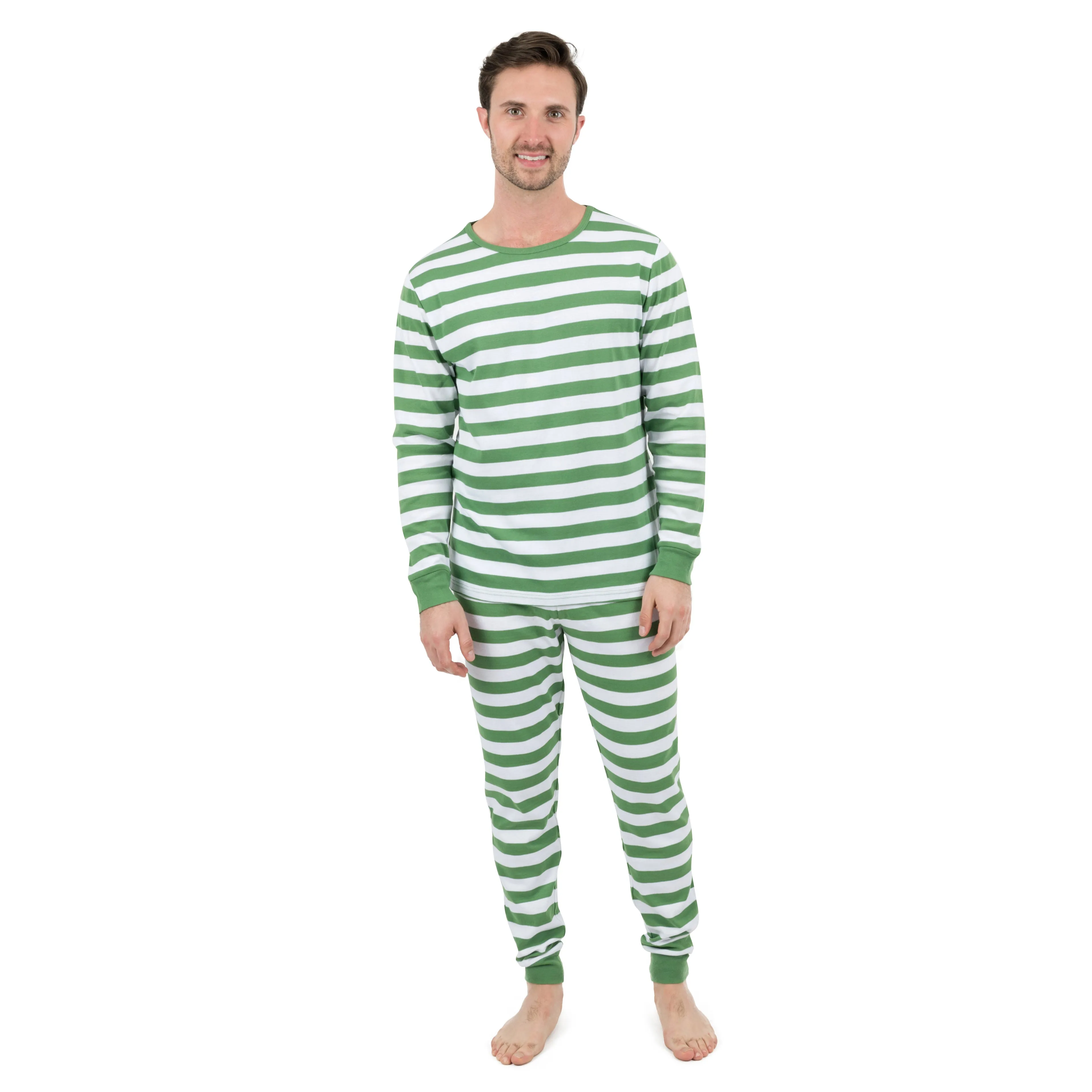 Weihnachts-Pyjama für Herren, zweiteilig, aus Baumwolle, gestreift