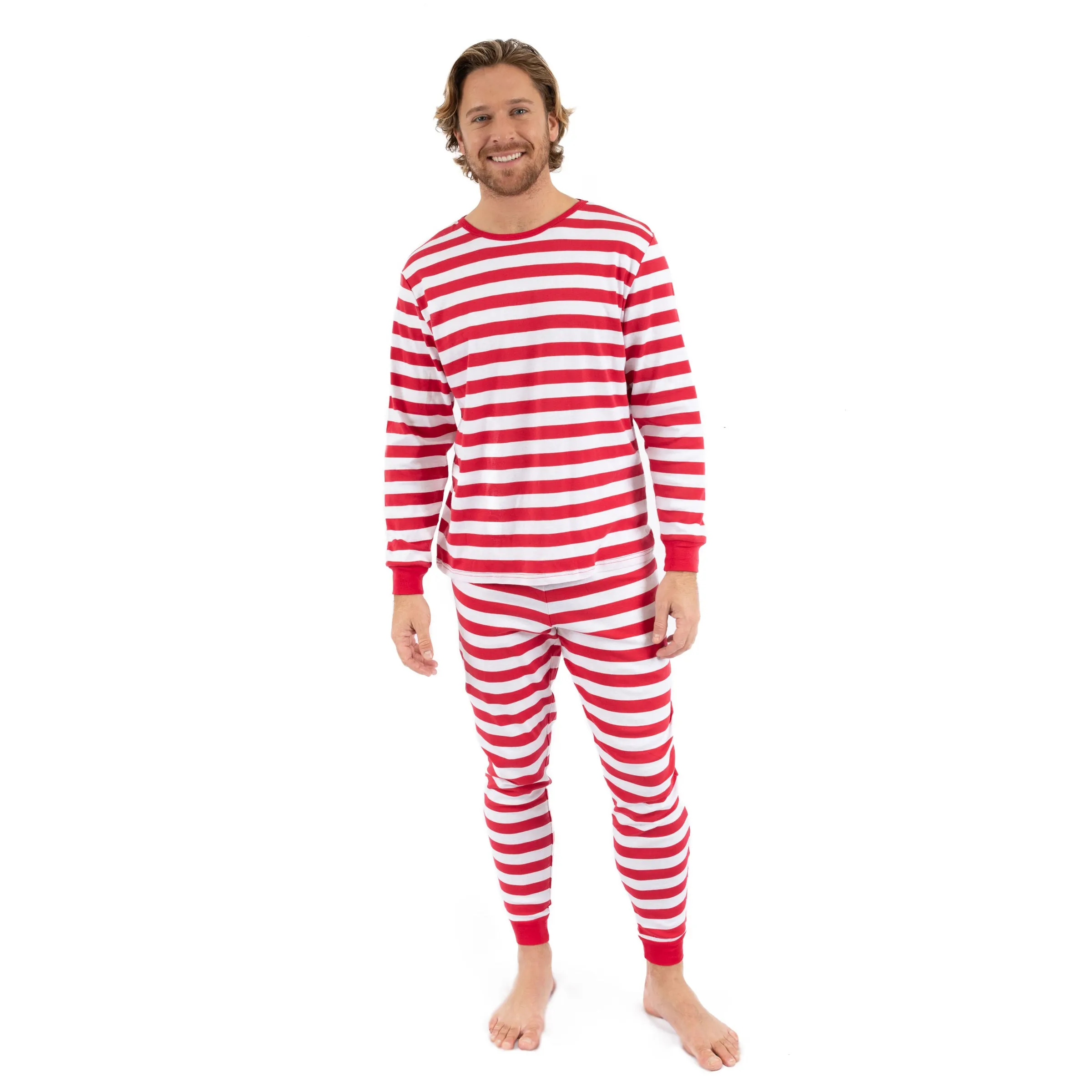 Weihnachts-Pyjama für Herren, zweiteilig, aus Baumwolle, gestreift