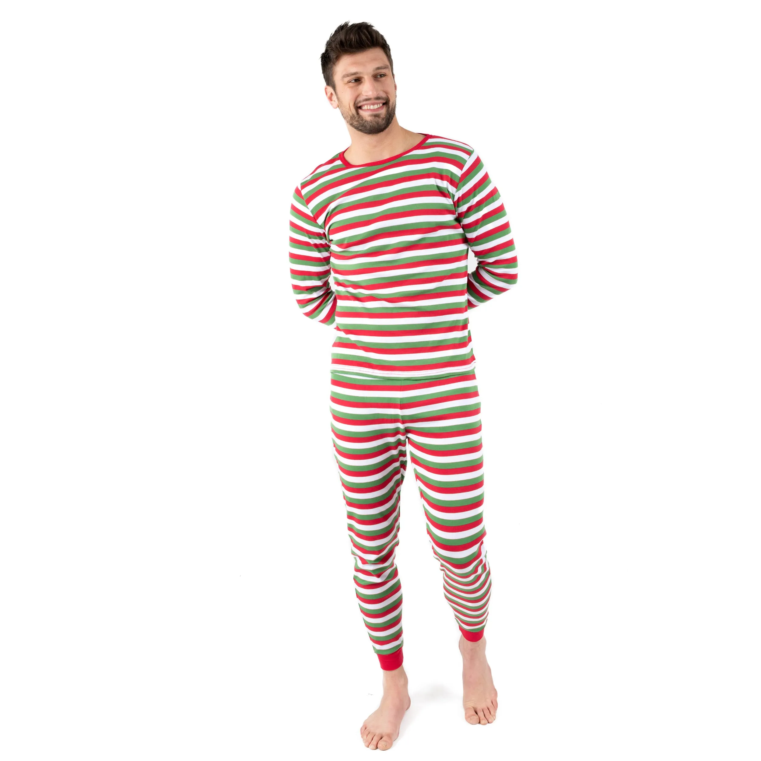 Weihnachts-Pyjama für Herren, zweiteilig, aus Baumwolle, gestreift