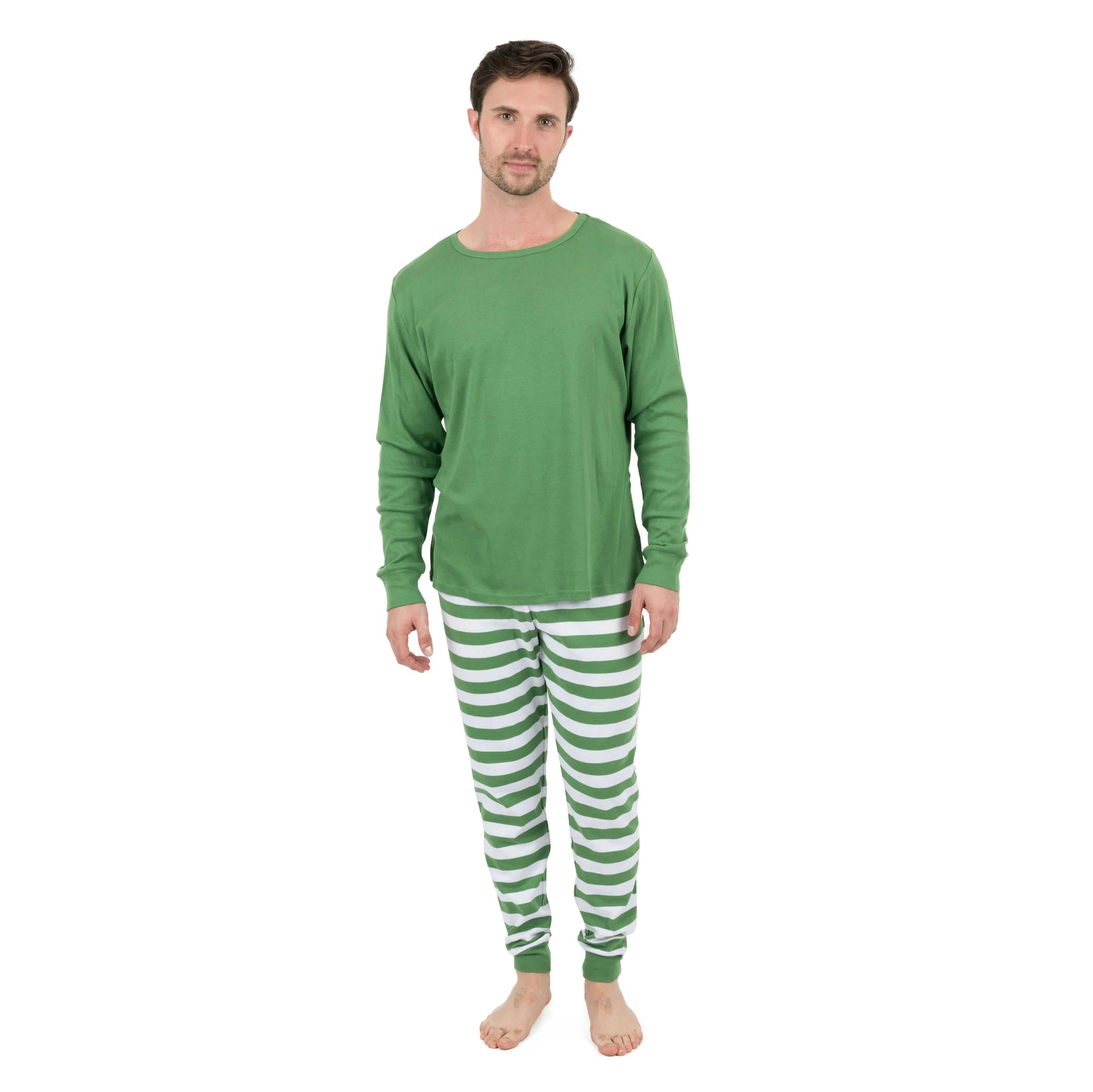 Weihnachts-Pyjama für Herren, zweiteilig, aus Baumwolle, gestreift