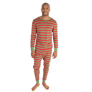 Weihnachts-Pyjama für Herren, zweiteilig, aus Baumwolle, gestreift