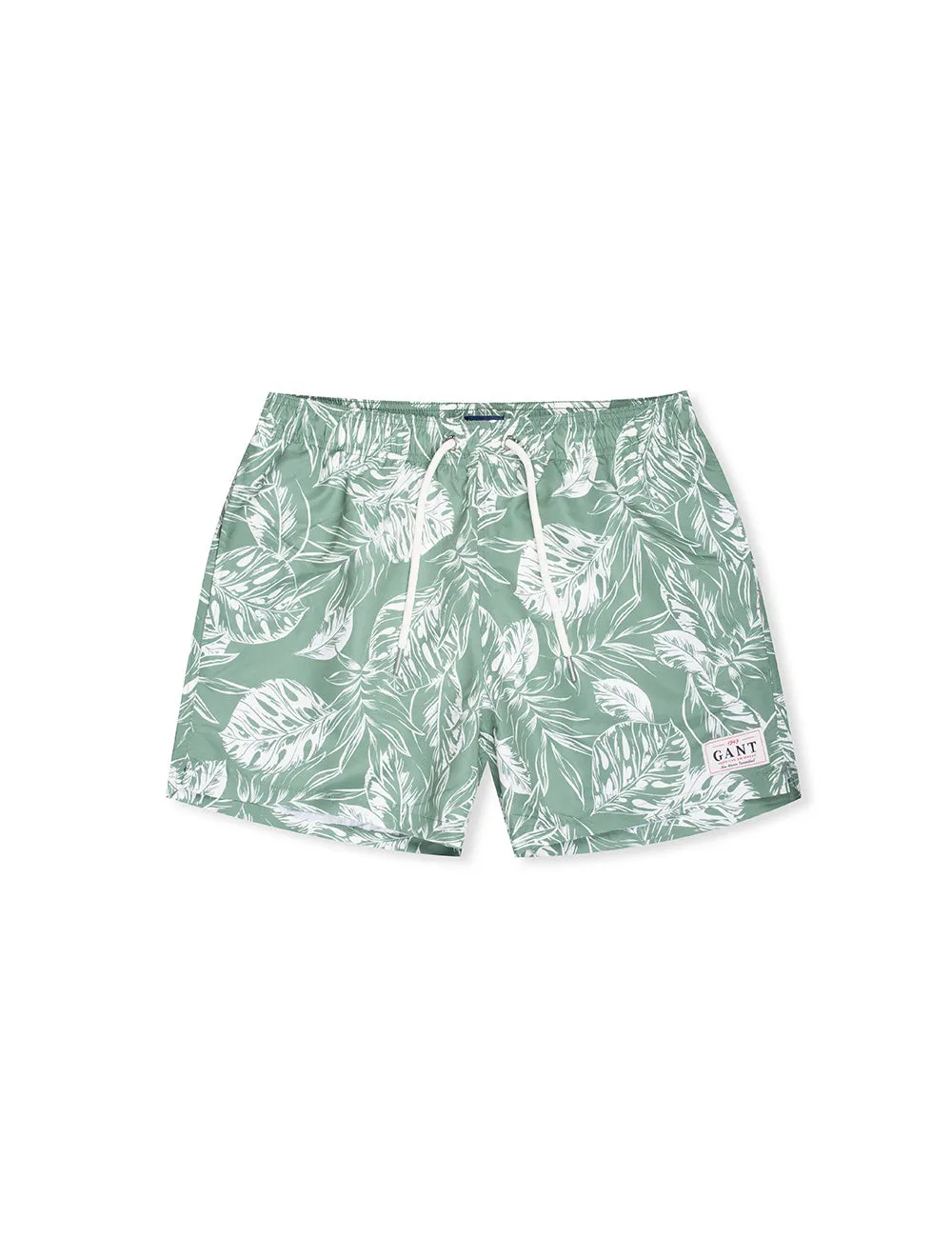 Klassische Passform Kurzshorts mit Tropenblatt-Print in Kalamata-Grün