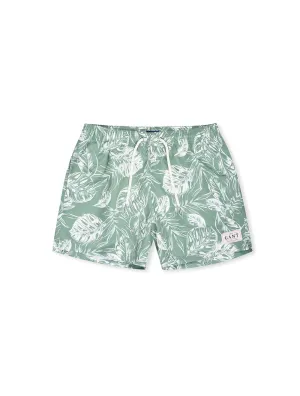 Klassische Passform Kurzshorts mit Tropenblatt-Print in Kalamata-Grün