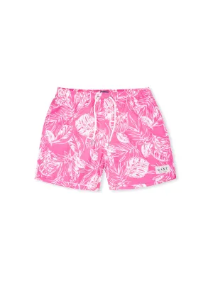 Klassische Passform Kurzshorts mit Tropenblatt-Print in Knalligem Rosa