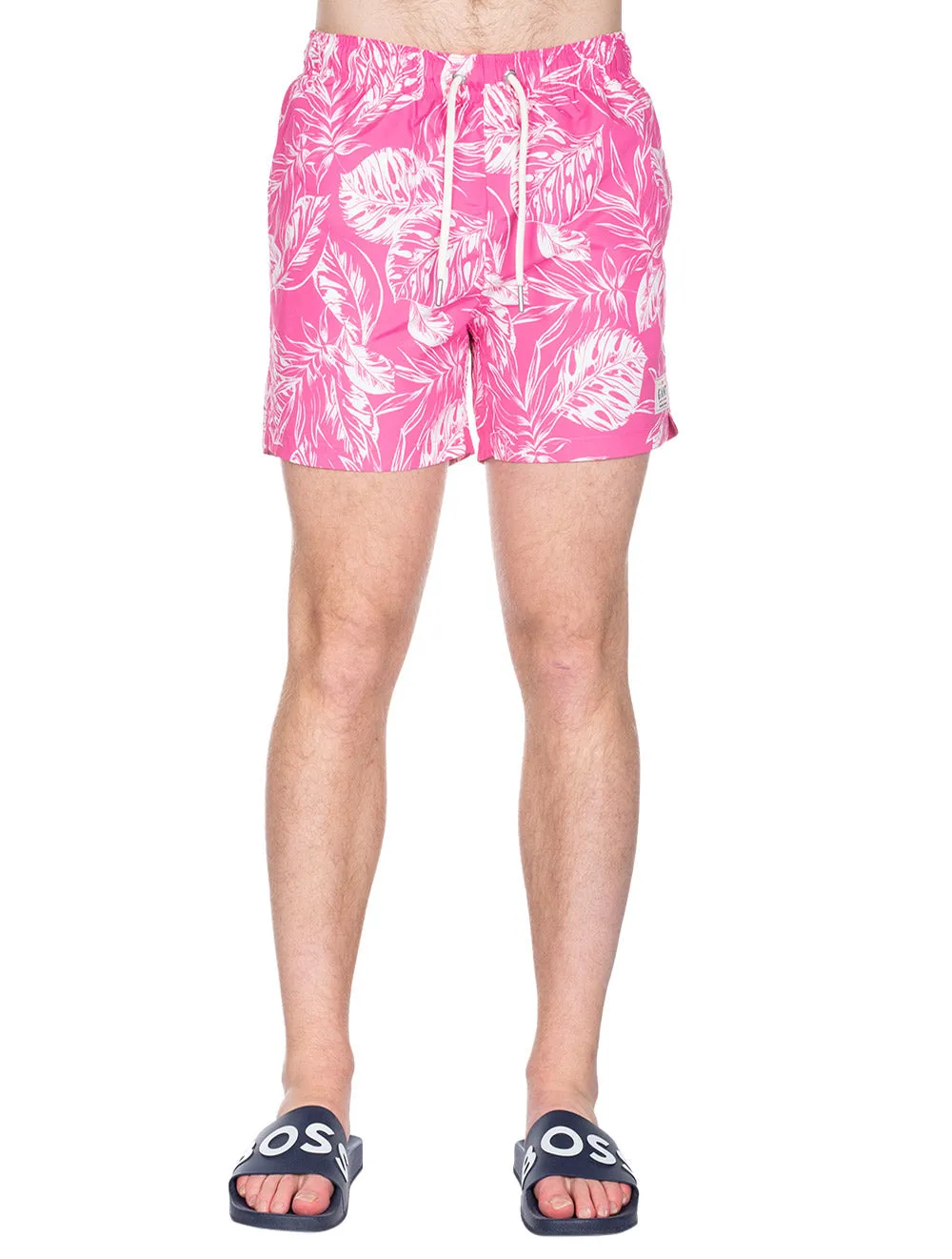 Klassische Passform Kurzshorts mit Tropenblatt-Print in Knalligem Rosa