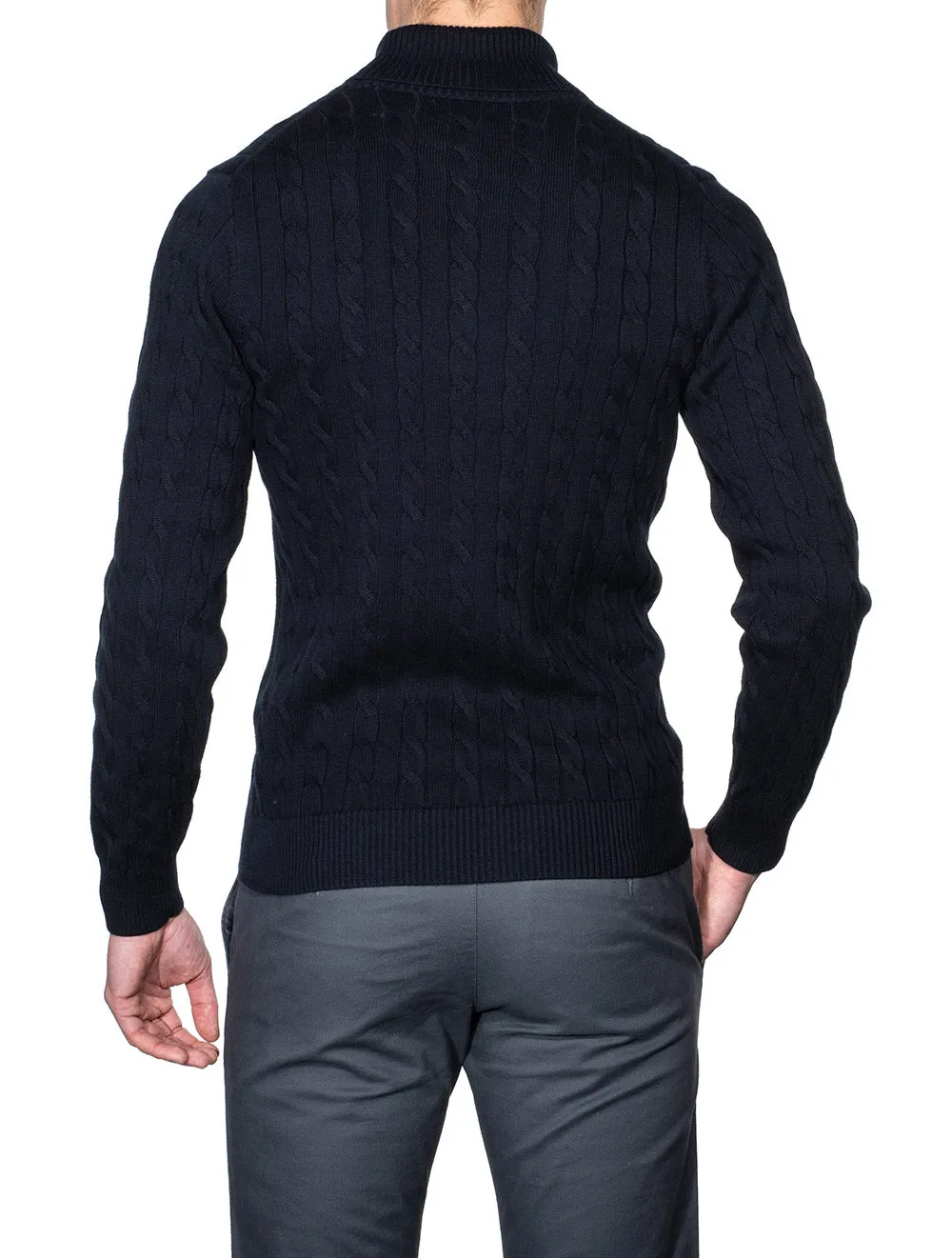 Baumwoll-Rippstrick-Rollkragenpullover Abendblau