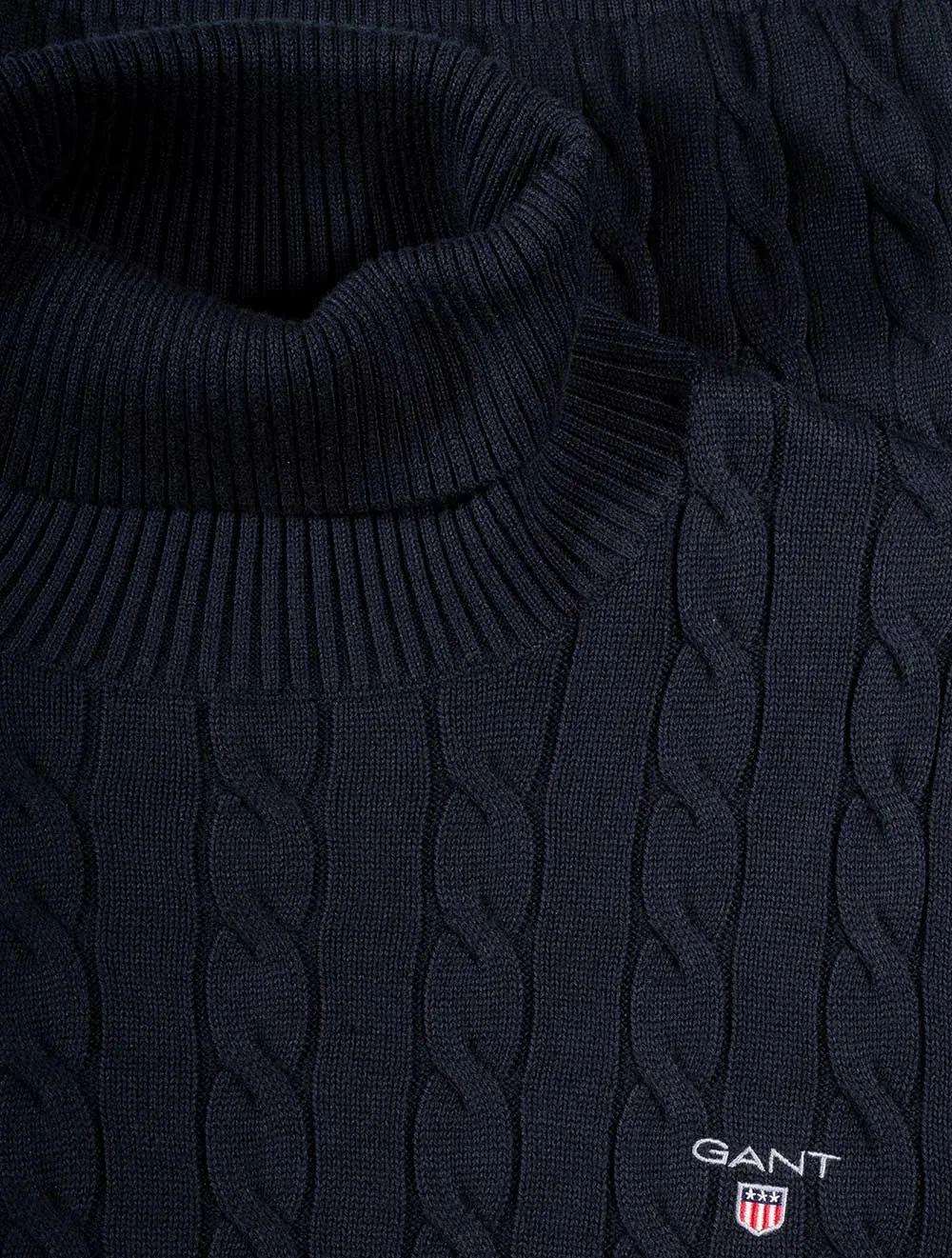 Baumwoll-Rippstrick-Rollkragenpullover Abendblau