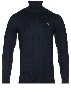 Baumwoll-Rippstrick-Rollkragenpullover Abendblau