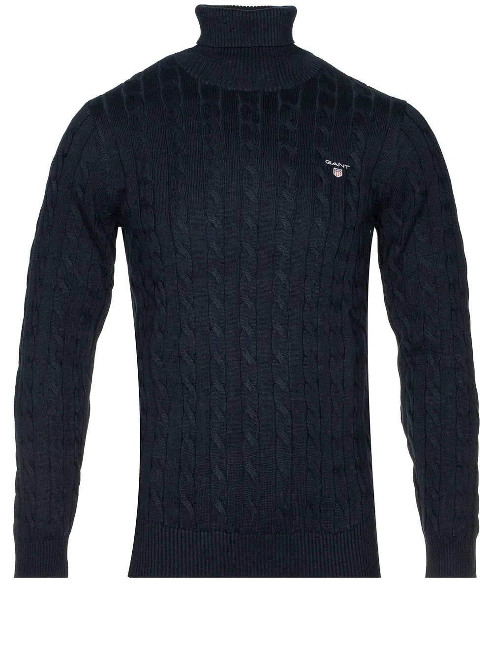 Baumwoll-Rippstrick-Rollkragenpullover Abendblau