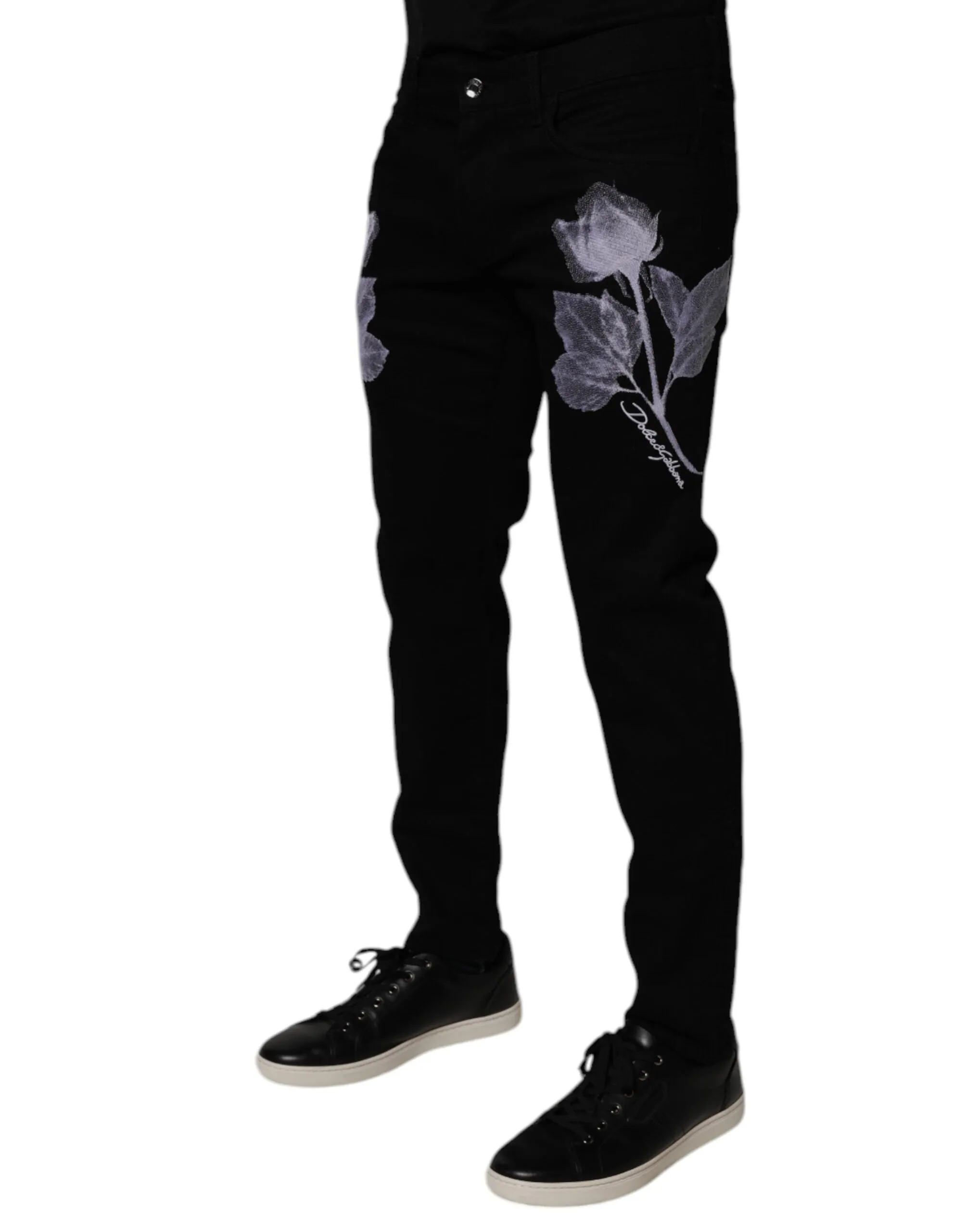 Dolce & Gabbana Blumen-Baumwoll-Skinny-Hose für Herren in Blau