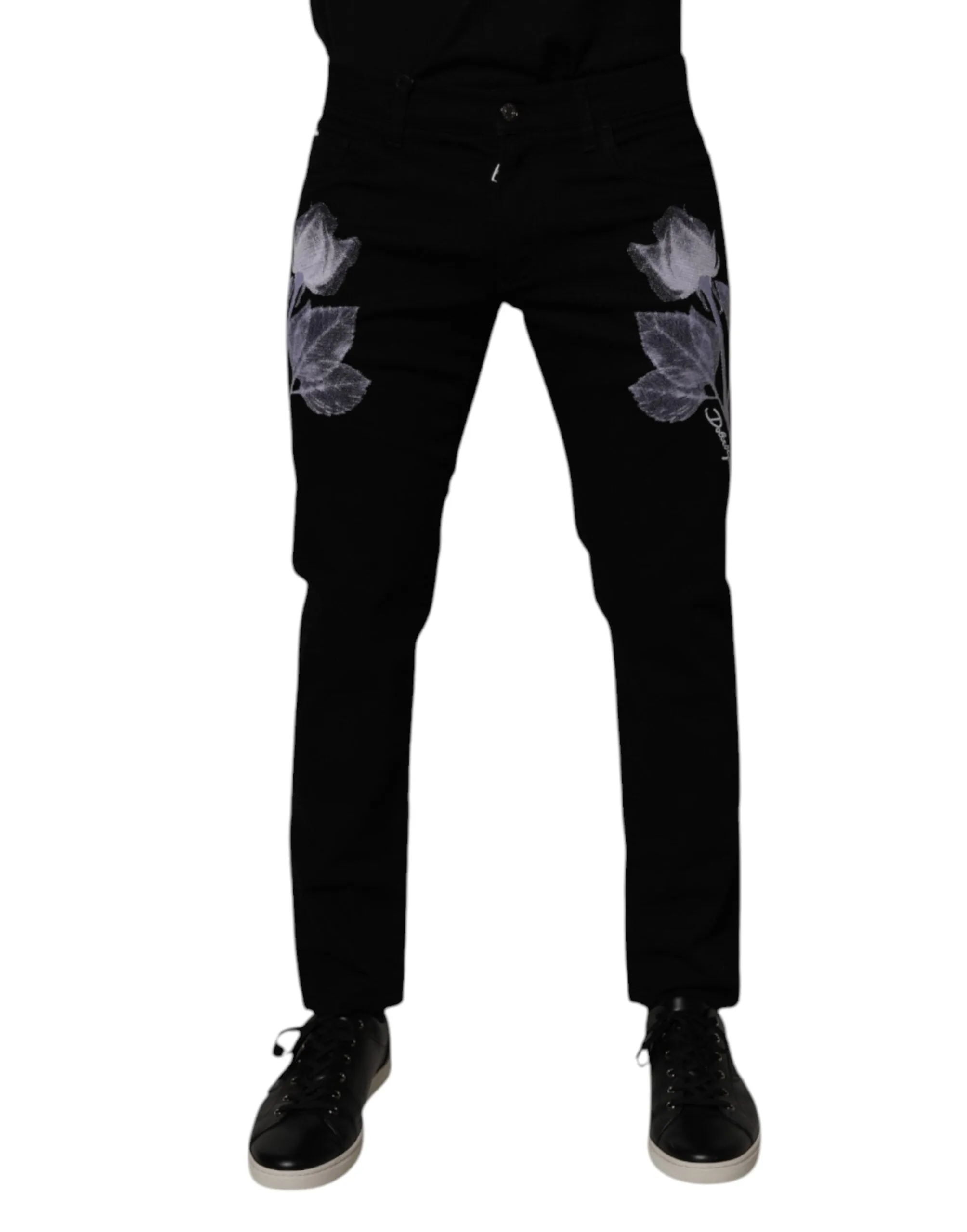 Dolce & Gabbana Blumen-Baumwoll-Skinny-Hose für Herren in Blau