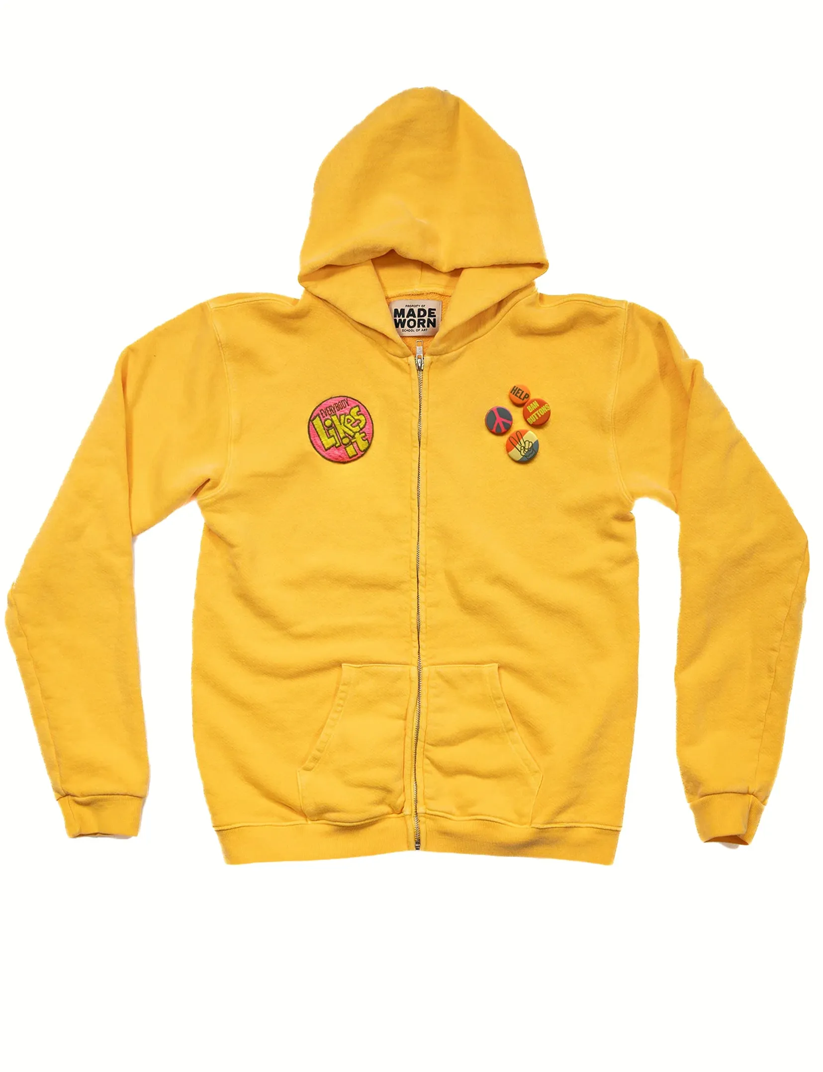 'Jeder mag' Kapuzen-Fleece mit Reißverschluss, Goldene Kleidung_madeworn