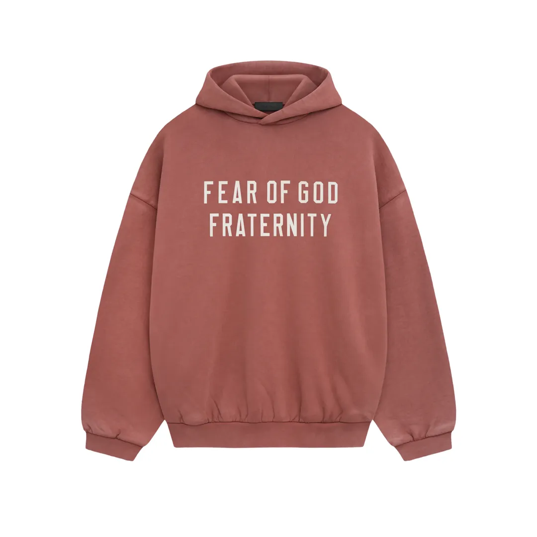 Fear of God Essentials Schwere Fleece Kapuzenpullover Karmesinrot