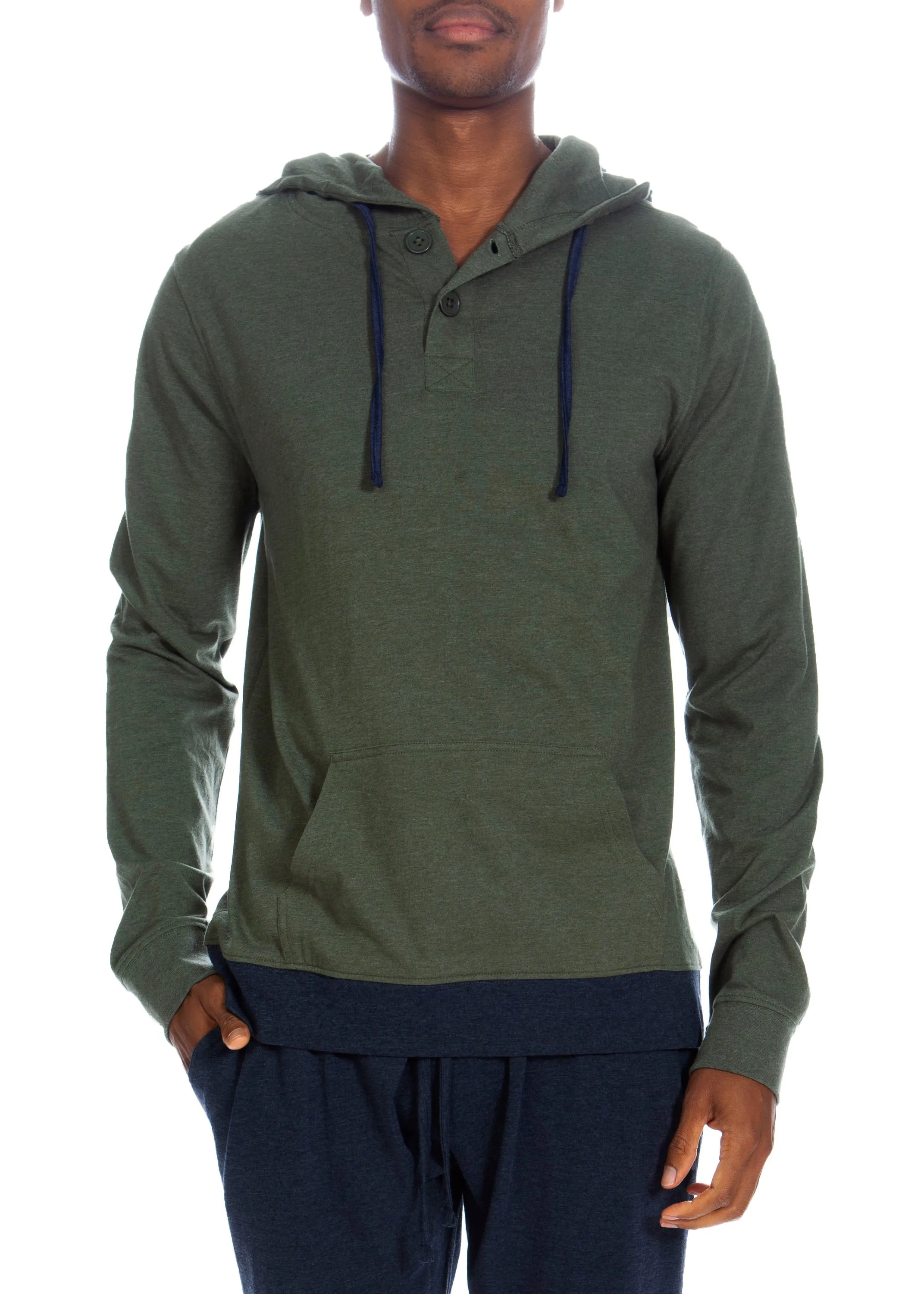 Henley Hoodie Mit Kontrastierter Manschette