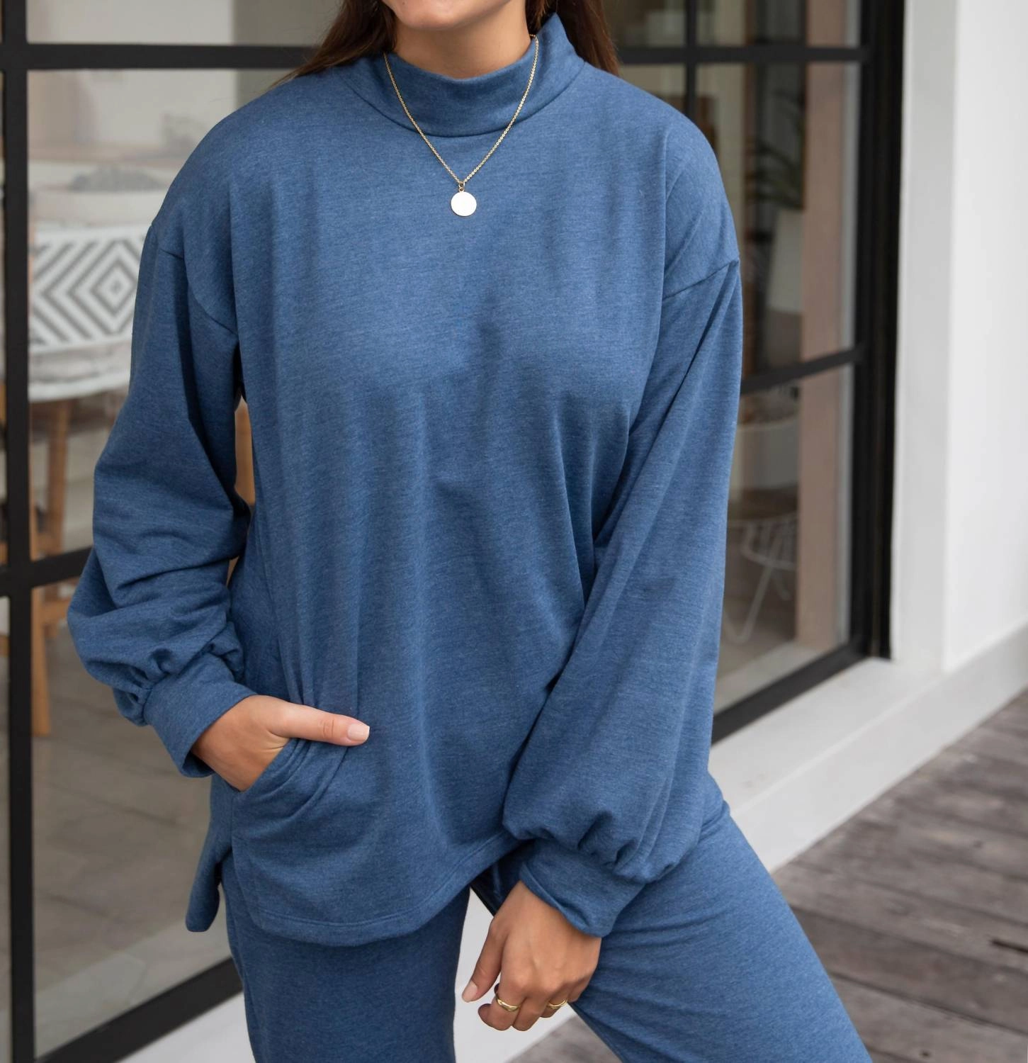 Loungewear Long Pocket Sweater In Indigo