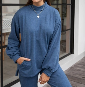Loungewear Long Pocket Sweater In Indigo