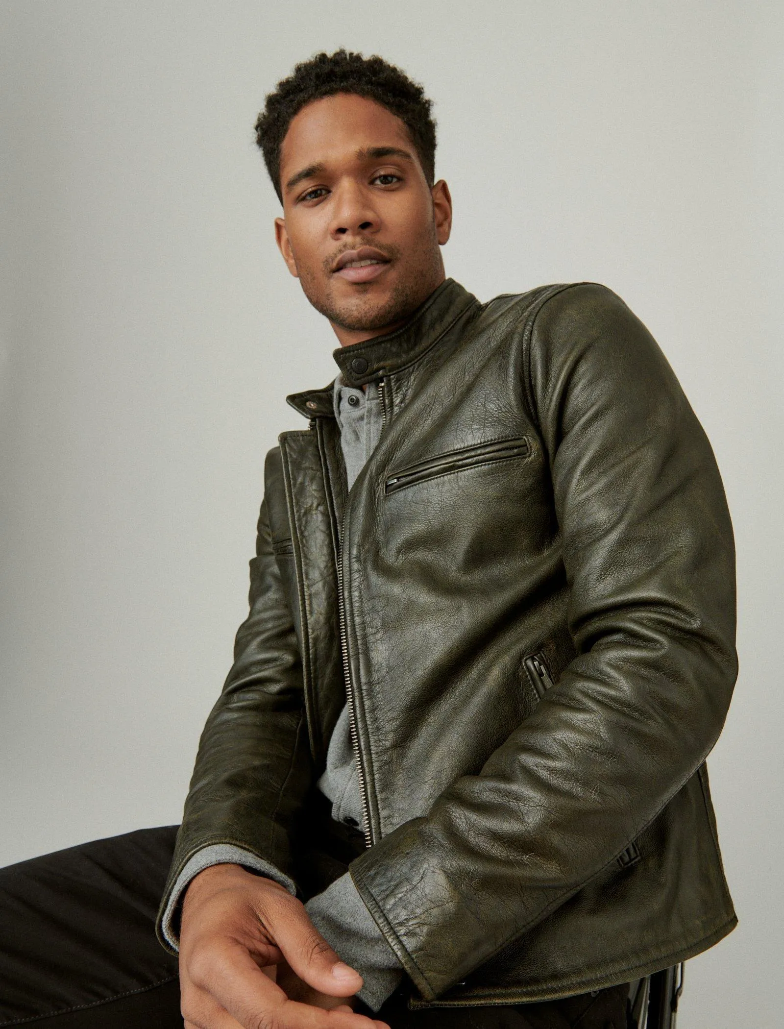 Lucky Brand Washed Leder Bonneville Jacke Gewaschen Schwarz Lucky Brand