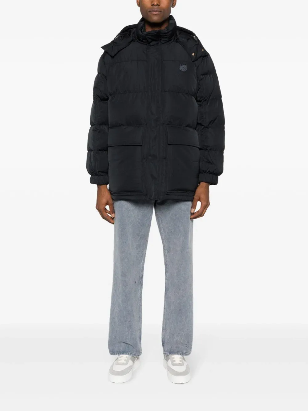 MAISON KITSUNE - Herren Nylon W Tonal Fuchs-Kopf-Patch Kapuzen-Pufferjacke Kleidung_maison-kitsune