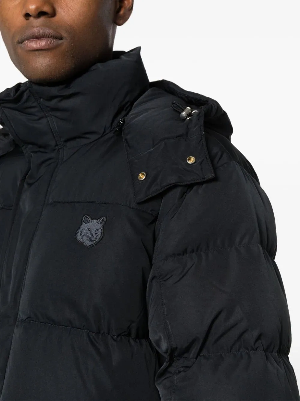 MAISON KITSUNE - Herren Nylon W Tonal Fuchs-Kopf-Patch Kapuzen-Pufferjacke Kleidung_maison-kitsune