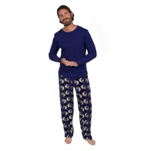 Herren Baumwoll-Oberteil und Fleece-Hose Pyjama Wolf