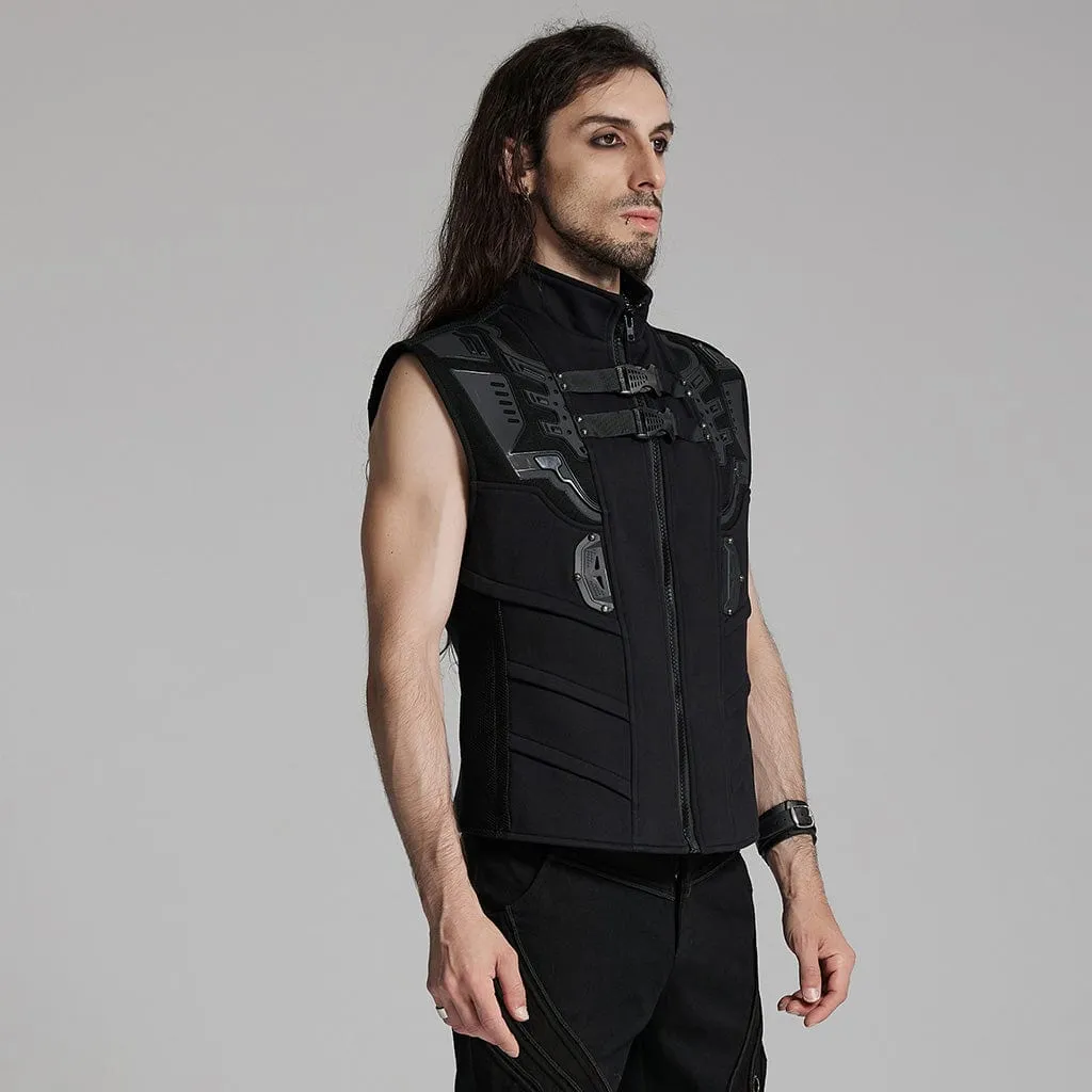 Herren Cyberpunk Reißverschluss-Weste mit Schnallen