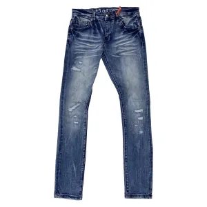 Herren Jeans In Mittelblau Mit Used-Look