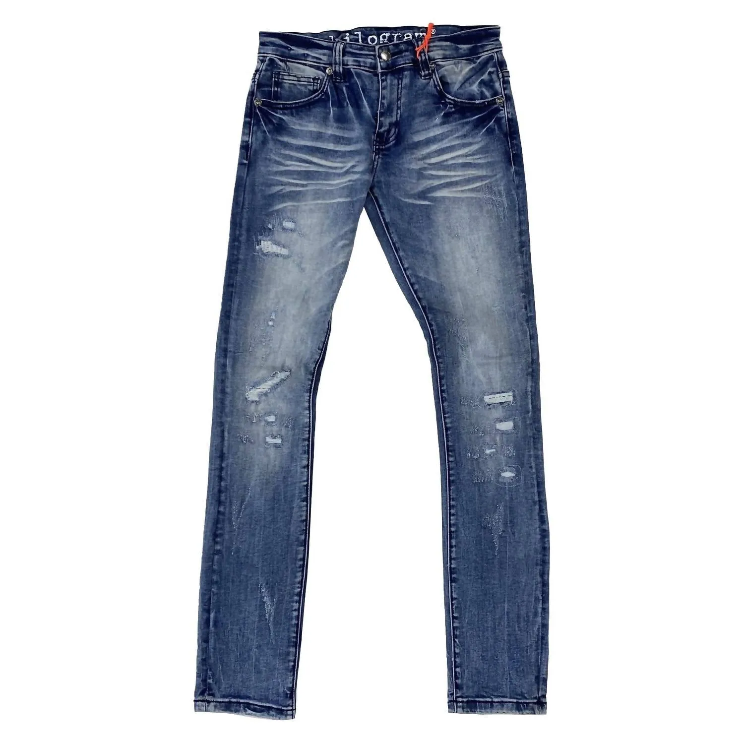 Herren Jeans In Mittelblau Mit Used-Look