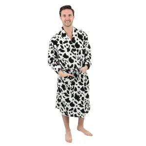Herren Fleece Bademantel Kuh Schwarz