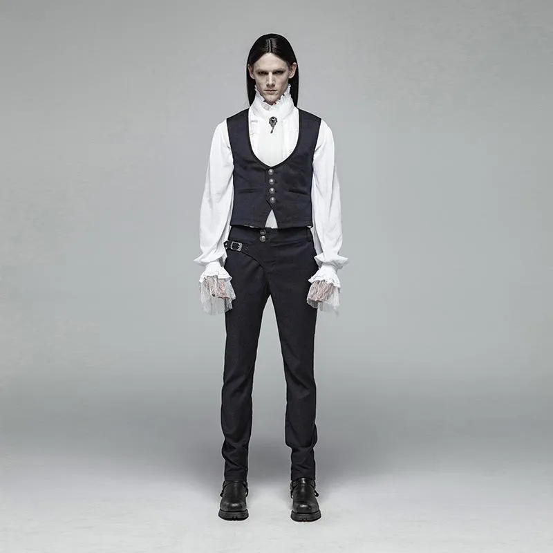 Herren-Gothic-Einreihige-Weste-Blau