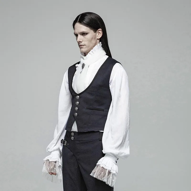 Herren-Gothic-Einreihige-Weste-Blau