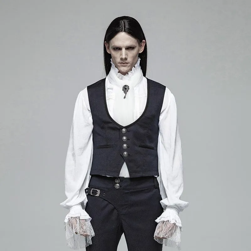 Herren-Gothic-Einreihige-Weste-Blau