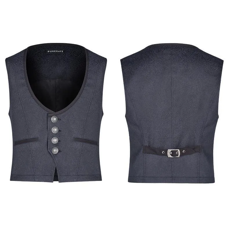 Herren-Gothic-Einreihige-Weste-Blau