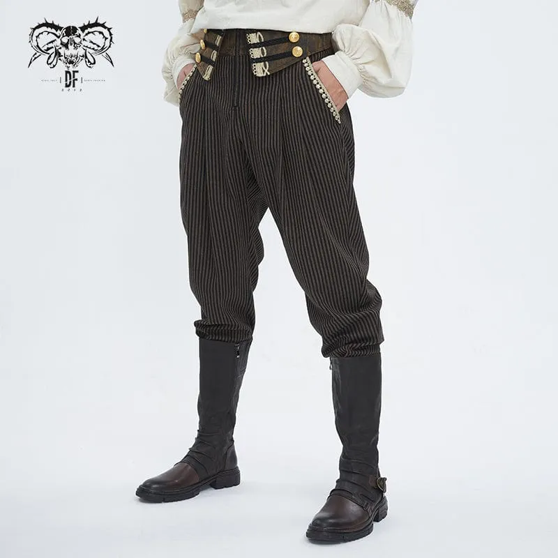 Herren-Gothic-Kunstleder-Hose mit Streifen-Applikationen