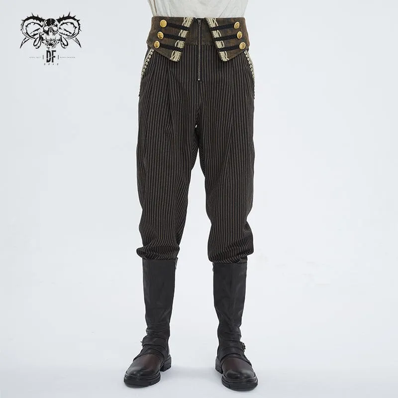 Herren-Gothic-Kunstleder-Hose mit Streifen-Applikationen