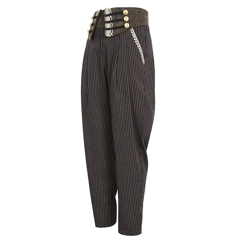 Herren-Gothic-Kunstleder-Hose mit Streifen-Applikationen