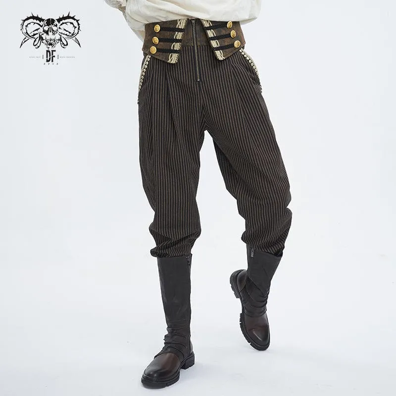 Herren-Gothic-Kunstleder-Hose mit Streifen-Applikationen